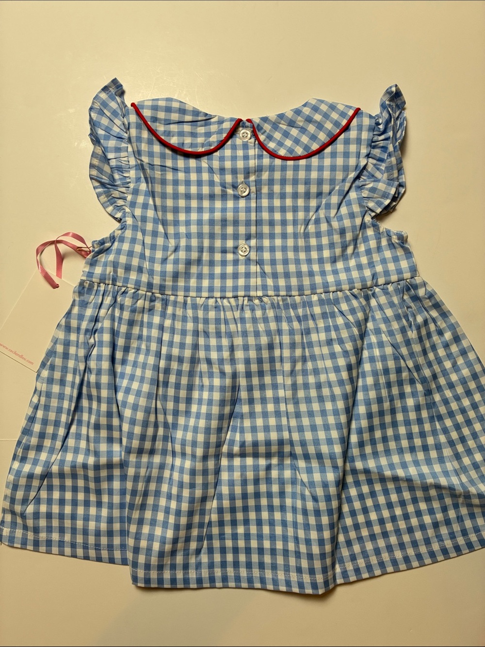 Blue Gingham Dress with Red Apple Accent and Red Bloomers - Picture 5 of 8